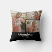 Simple Script Grandma Est. 3 Photo Year Black クッション (裏面)