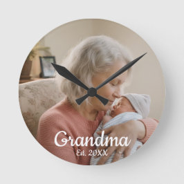 Simple Script Grandma Est.Photo Year ラウンド壁時計