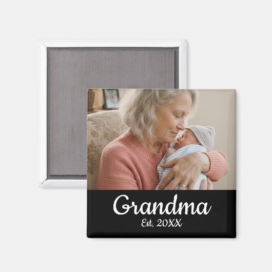 Simple Script Grandma Photo Year Est. Magnet マグネット (正面/裏面)