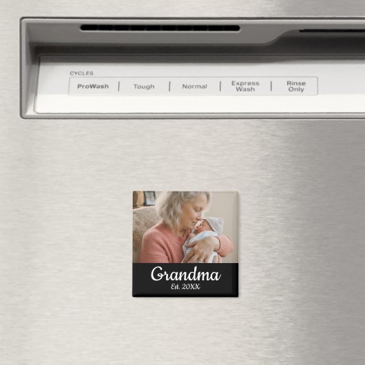 Simple Script Grandma Photo Year Est. Magnet マグネット (インサイチュ (食洗機))