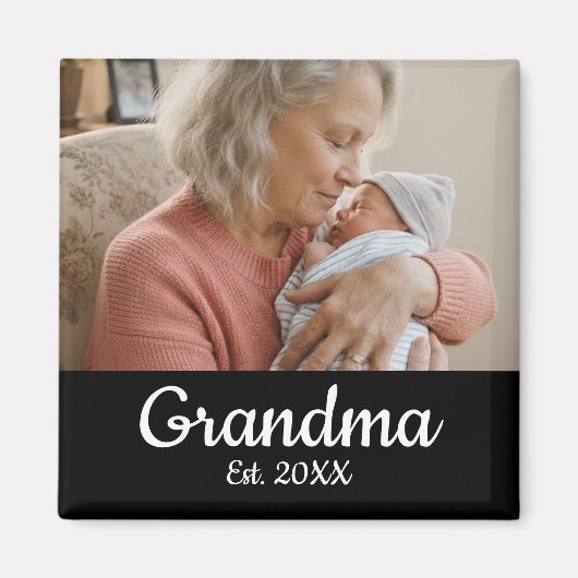 Simple Script Grandma Photo Year Est. Magnet マグネット (正面)