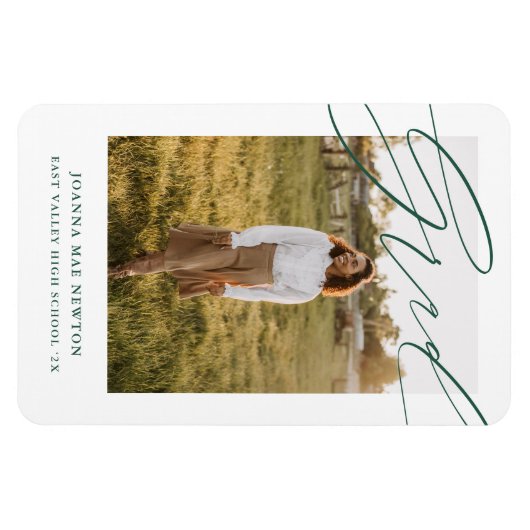 Simple Script Green Photo Graduation Announcement マグネット (横)