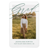 Simple Script Green Photo Graduation Announcement マグネット (縦)