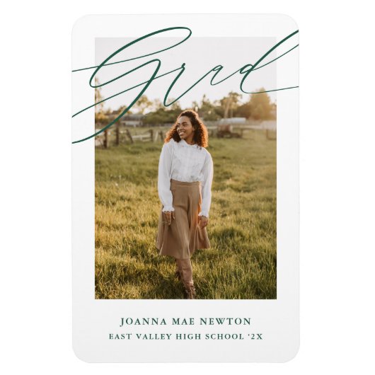 Simple Script Green Photo Graduation Announcement マグネット (縦)