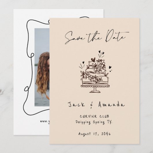 Simple Script hand drawing Wedding save the date セーブザデート (正面/裏面)