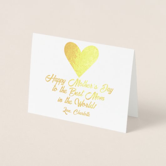 Simple Script Happy Mother's Day Big Love Heart 箔カード (正面)