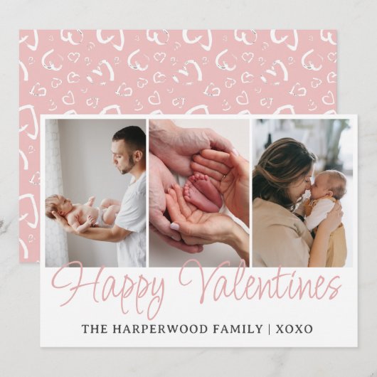 Simple Script Happy Valentines Multi Photo Newborn シーズンカード (正面/裏面)