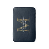Simple Script Metallic Navy Blue Gold Monogram バスマット (正面縦)
