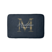 Simple Script Metallic Navy Blue Gold Monogram バスマット (正面)