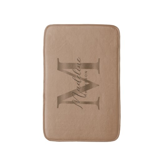 Simple Script Metallic Taupe Gold Monogram バスマット (正面縦)