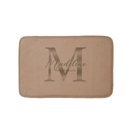 Simple Script Metallic Taupe Gold Monogram バスマット