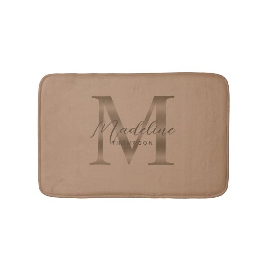 Simple Script Metallic Taupe Gold Monogram バスマット (正面)
