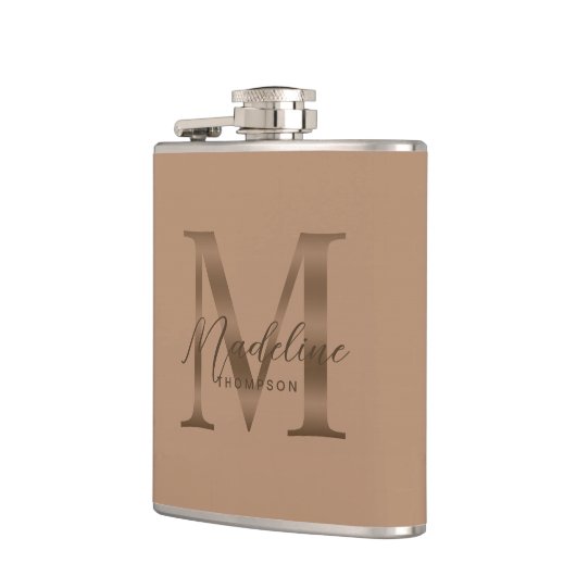 Simple Script Metallic Taupe Gold Monogram フラスク (左)