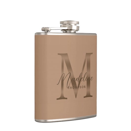 Simple Script Metallic Taupe Gold Monogram フラスク (右)