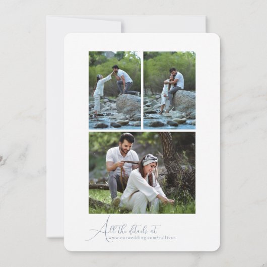 Simple Script Minimalist Photo Collage Wedding  招待状 (裏面)