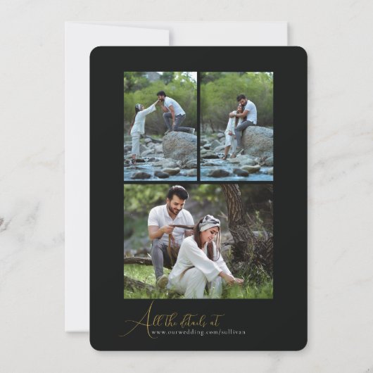 Simple Script Minimalist Photo Collage Wedding  招待状 (裏面)