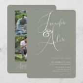 Simple Script Minimalist Photo Collage Wedding  招待状 (正面/裏面)