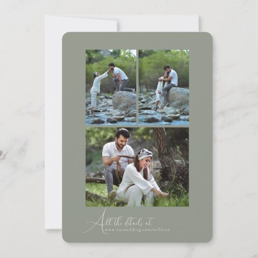 Simple Script Minimalist Photo Collage Wedding  招待状 (裏面)