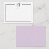 Simple Script Minimalist Purple Name Monogram ノートカード (正面/裏面)