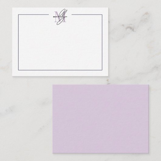 Simple Script Minimalist Purple Name Monogram ノートカード (正面/裏面)