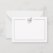 Simple Script Minimalist Purple Name Monogram ノートカード (正面)