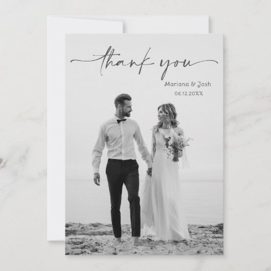 Simple Script Modern Wedding Photo Thank You Card サンキューカード (正面)