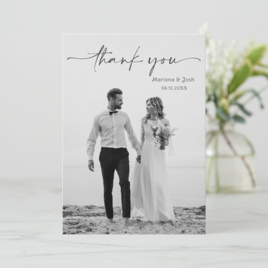 Simple Script Modern Wedding Photo Thank You Card サンキューカード (スタンド正面)