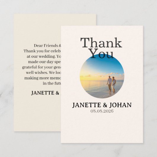 Simple Script Modern Wedding Photo Thank You Card サンキューカード (正面/裏面)