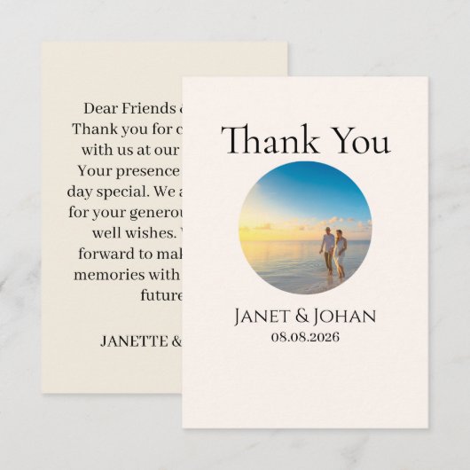 Simple Script Modern Wedding Photo Thank You Card サンキューカード (正面/裏面)