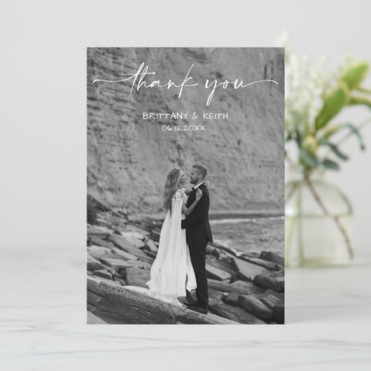 Simple Script Modern Wedding Photo Thank You Card サンキューカード (スタンド正面)
