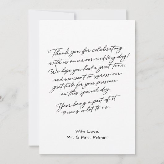 Simple Script Modern Wedding Photo Thank You Card サンキューカード (裏面)