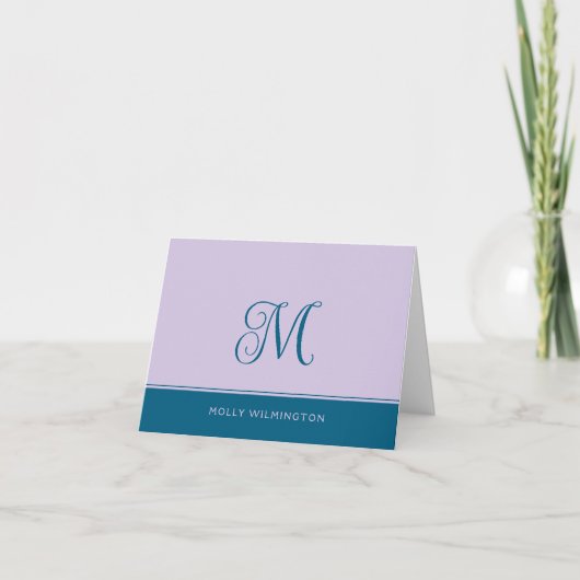 Simple Script Monogram Purple and Blue Note Cards サンキューカード (正面)