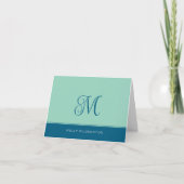 Simple Script Monogram Teal Navy Blue Note Cards サンキューカード (正面)