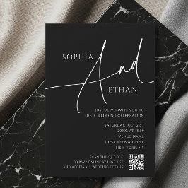 Simple Script Moody QR Code Black Wedding 招待状