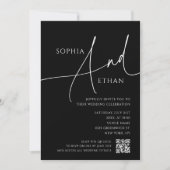 Simple Script Moody QR Code Black Wedding 招待状 (正面)