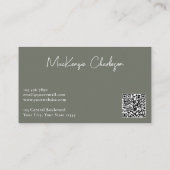 Simple Script Name and Text QR Code Sage Green 名刺 (裏面)