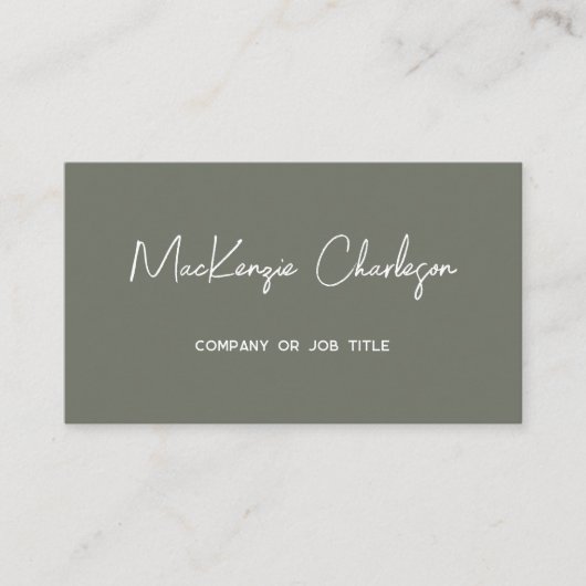 Simple Script Name and Text QR Code Sage Green 名刺 (正面)