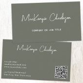 Simple Script Name and Text QR Code Sage Green 名刺