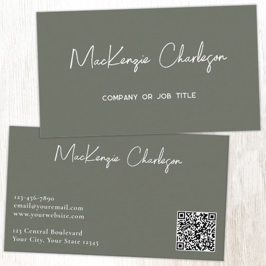 Simple Script Name and Text QR Code Sage Green 名刺