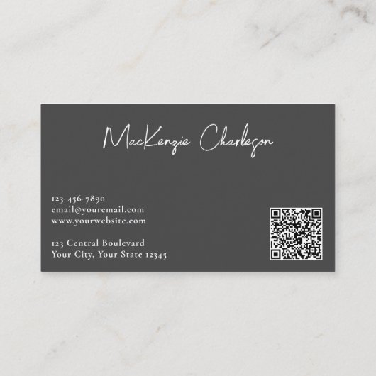 Simple Script Name and Text QR Code Slate Gray 名刺 (裏面)