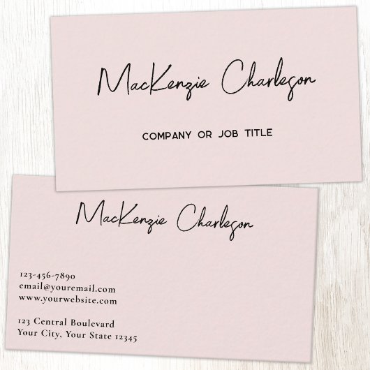 Simple Script Name Modern Blush Pink 名刺