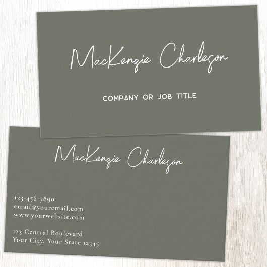 Simple Script Name Modern Sage Green 名刺