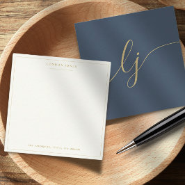 Simple Script Personalized Stationery Navy Gold ノートカード