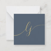 Simple Script Personalized Stationery Navy Gold ノートカード (裏面)