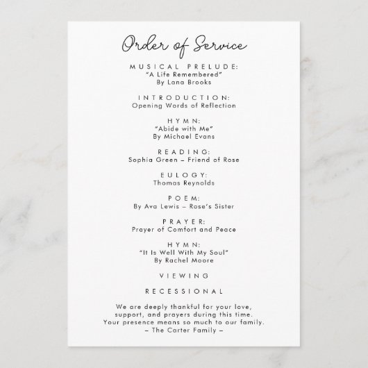 Simple Script Photo Celebration of Life Program プログラム (裏面)