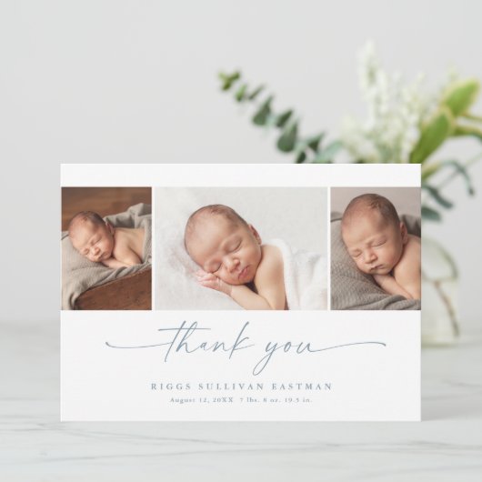 Simple Script Photo Collage Baby サンキューカード (スタンド正面)