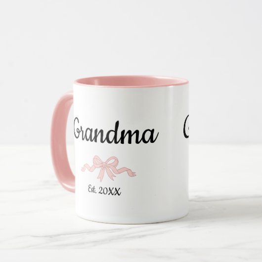Simple Script Pink Girl Bow Grandma Est. Year マグカップ (正面左)