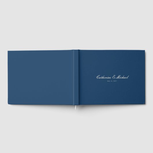 Simple Script Pretty Navy Blue Wedding Guest Book ゲストブック (全面)