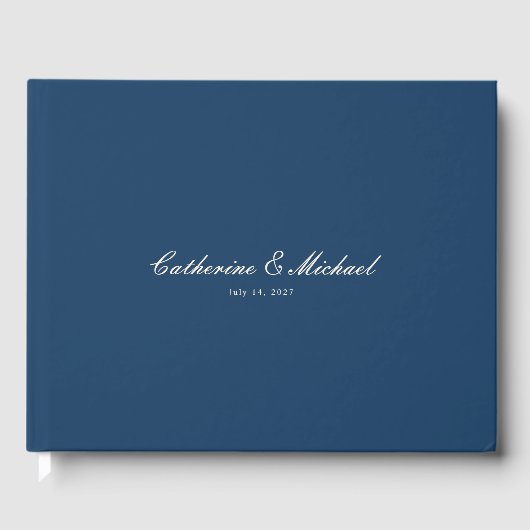 Simple Script Pretty Navy Blue Wedding Guest Book ゲストブック (正面)