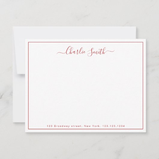 Simple script red border personalized stationery ノートカード (正面)